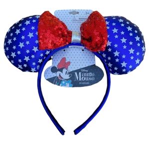 Disney Parks Minnie Mouse Sequin USA AMERICA Stars & Stripes Ears Headband